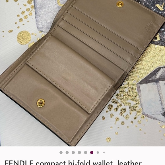 Fendi F Beige Leather Bi-Fold Wallet with Gold Logo. 31/2 X 41/2 - Picture 6 of 16